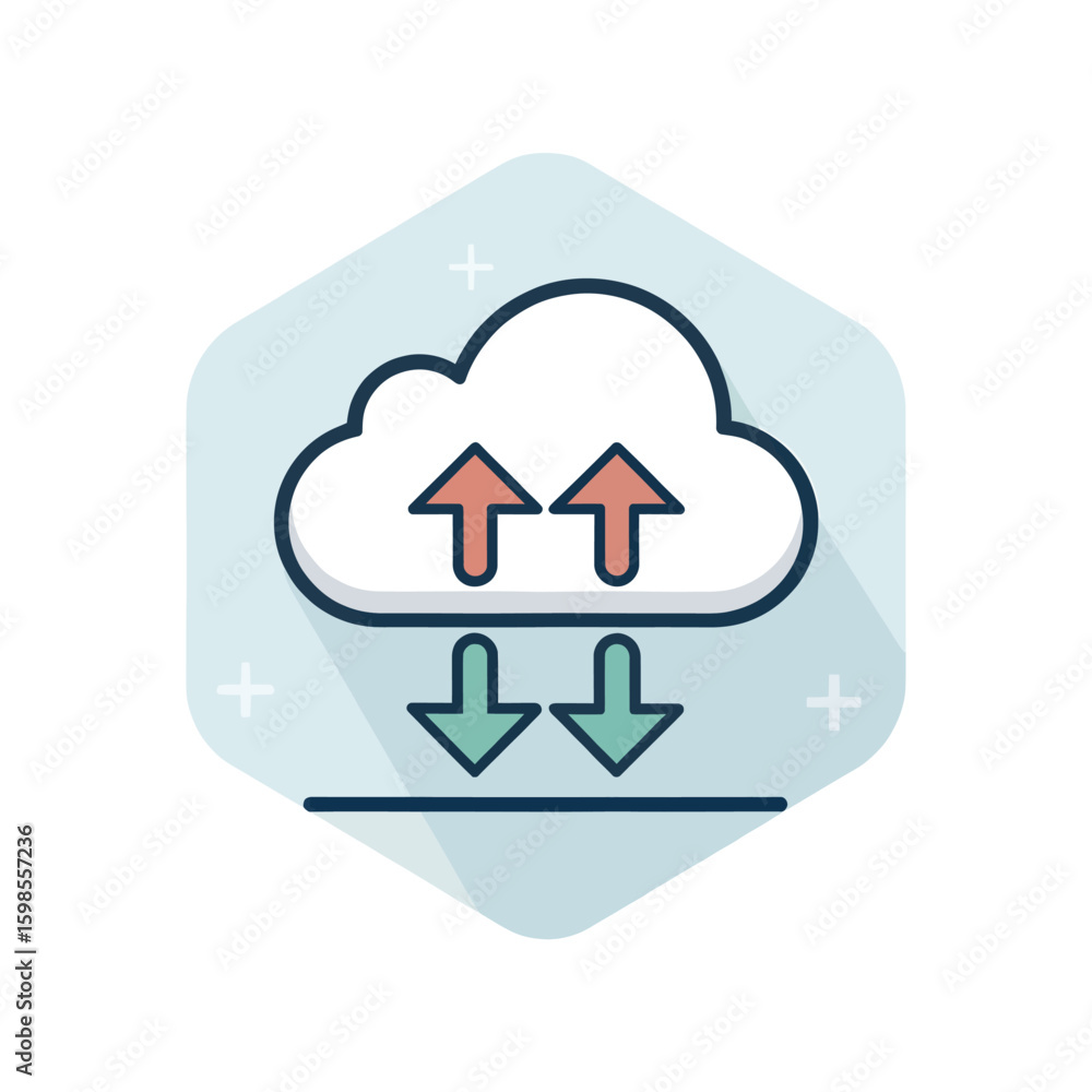 Poster cloud data transfer icon with up and down arrows upload