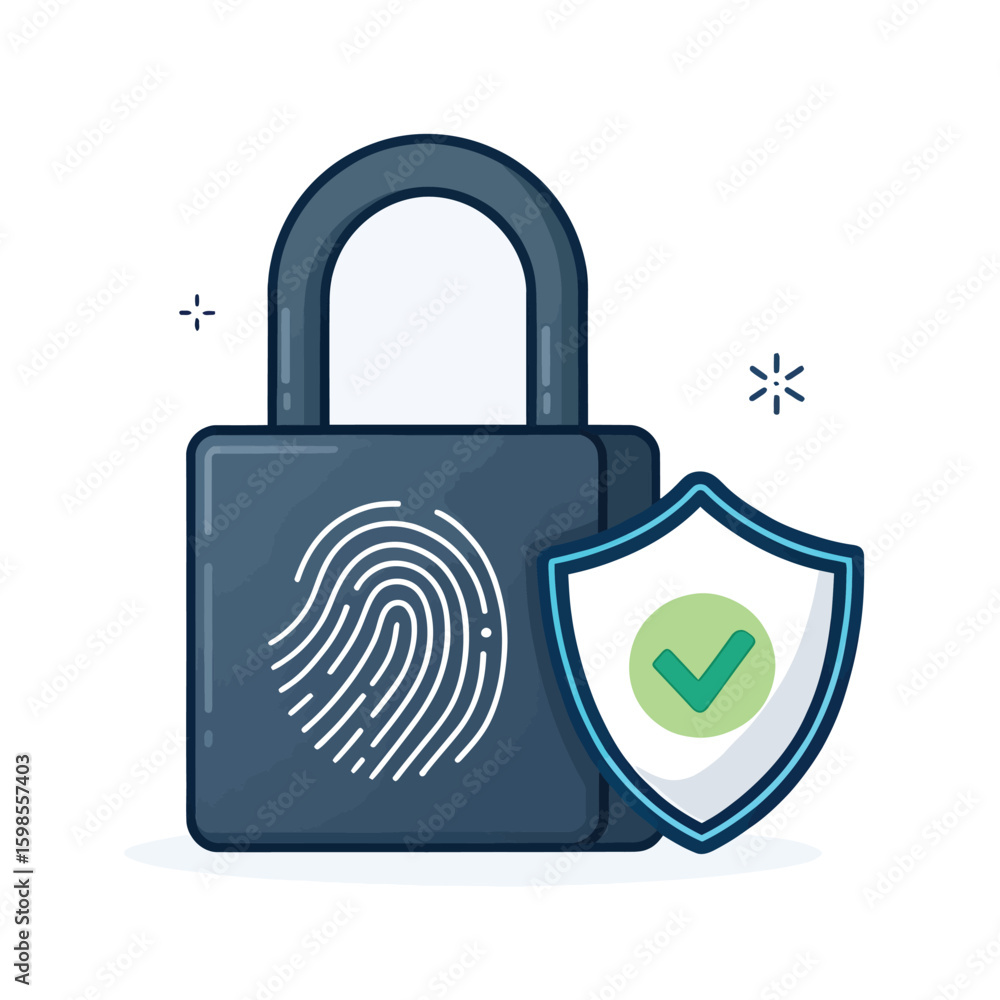 Poster digital padlock with fingerprint and shield icon security 4