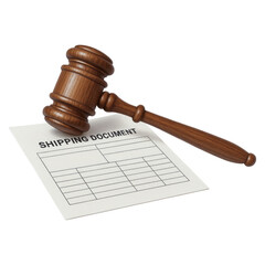 Legal Gavel Placed on a Shipping Document Illustrating Law and Logistics Concepts in Business Transactions