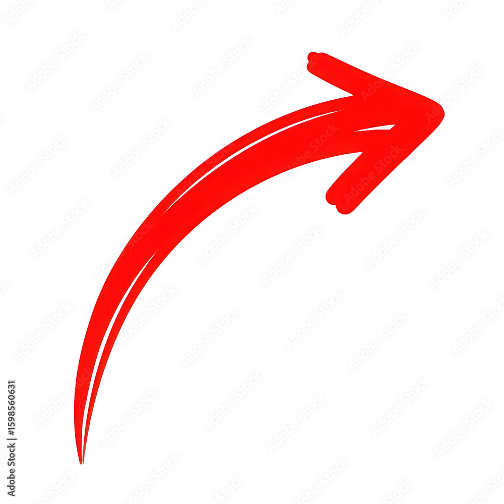 Poster bright red curved arrow with silver outline isolated on a transparent background red arrow direction