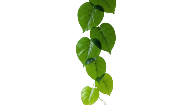 A string of green heart shaped leaves isolated on transparent background