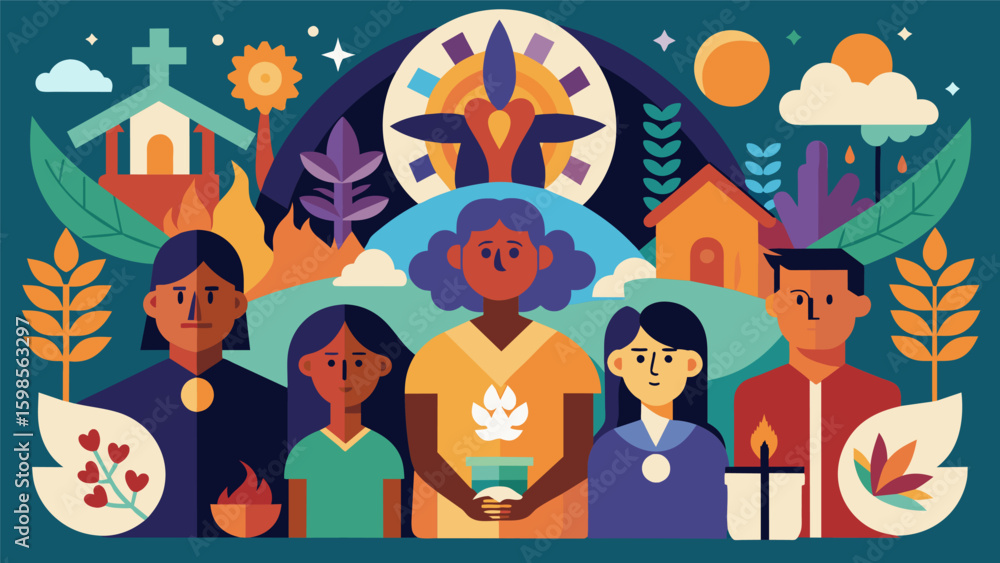 Poster a collaborative mural depicting various cultural symbols and traditions representing the diversity a