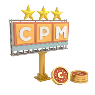 Cpm billboard with coins isolated on transparent background