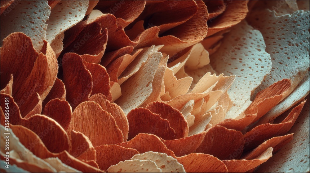 Poster delicate layers of handmade paper flowers display a range of warm hues and intricate textures. the c