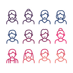 Fototapeta premium Set of female avatar icons in gradient outline style 
