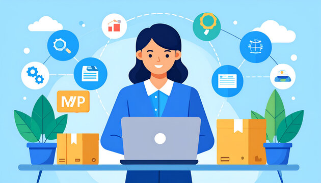 Woman managing online business.