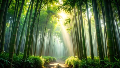 Sunbeams pierce a lush bamboo forest (1)