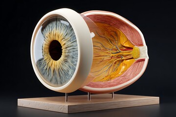 Detailed eye anatomy model showcases the intricate structures of the human eye and its components.