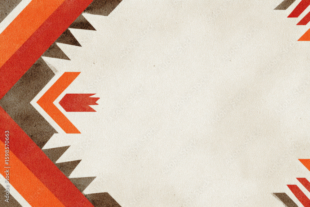 Poster geometric border pattern minimal native textile style orange red brown and white color abstract fram
