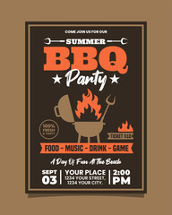 Brown and Orange Illustrative Summer BBQ Party Vertical Poster or Flyer Invitation Template