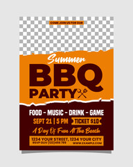 Red and Orange Illustrative BBQ Summer Party Vertical Poster Invitation Template