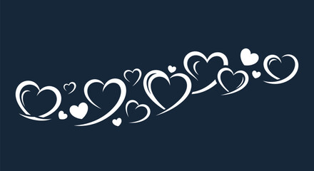 Decorative hearts in white color scattered on a dark blue background, perfect for Valentine's Day and romantic designs.