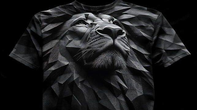 Geometric Lion T-Shirt Design Monochrome Apparel Featuring a Low Poly Lion