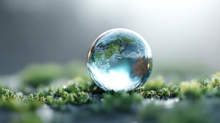 In the heart of a lush forest, a glowing orb lies on mossy earth, basking in the soft sunlight that gently filters through the dense green leaves above