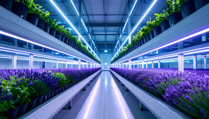 Indoor Lavender Farm with LED Grow Lights.