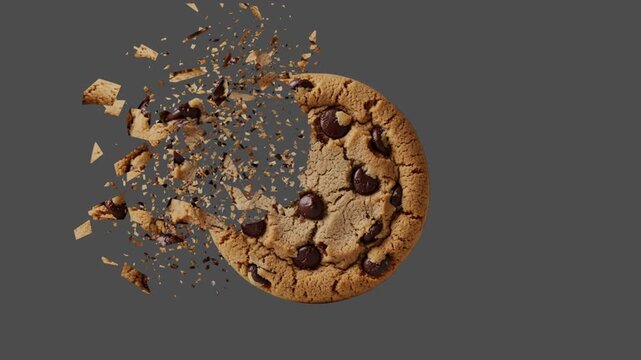 chocolate chip cookie crumbling in the air