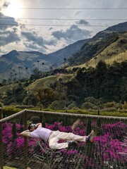Relaxed arab Man Reclining in Hammock – Joy, Tranquility, Freedom, Nature, Tropical Resort, Outdoors, Smiling, Calm, Lounge, Comfortable, Sunny, Forest, Eyeglasses