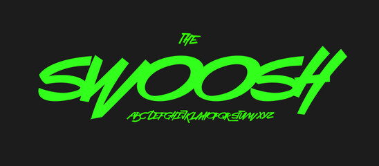 Fast script logo font alphabet, sharp italic letters, green speed lettering for street urban sport and art fest headline, dynamic typography, action typographic poster. Vector typeset.