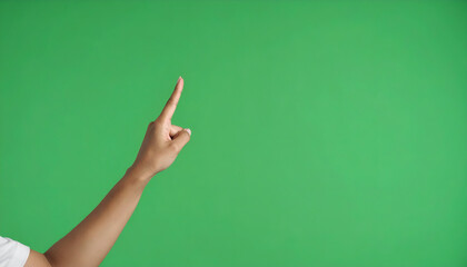 Womans hand pointing with green screen.