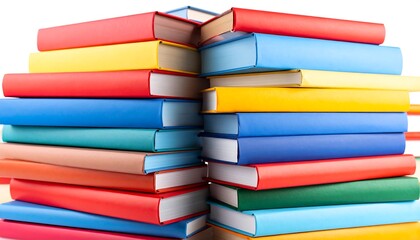 Colorful books stacked high