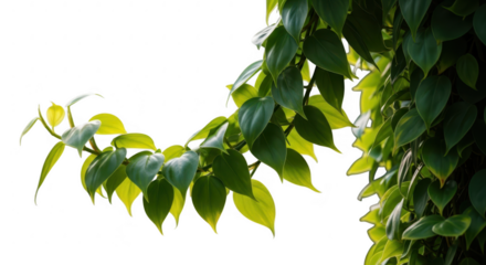 Lush green vine with leaves isolated on transparent background, showcasing natural growth