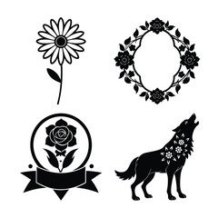 Obraz premium Vector art of a collection of four black and white silhouette designs featuring a