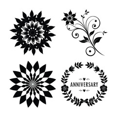 Vector art of a collection of four black and white graphic elements featuring a