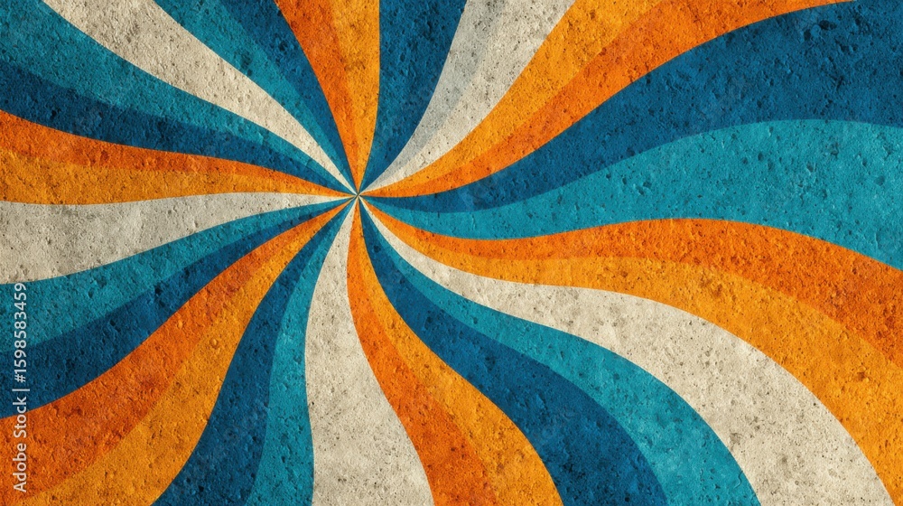Poster vibrant swirling spiral pattern combines shades of orange and blue against a textured background. th