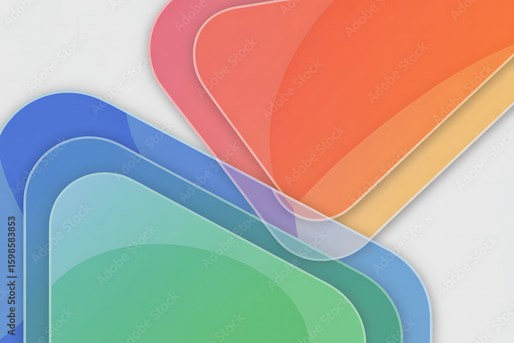 Poster Abstract overlapping rounded triangles with gradient colors on a white background