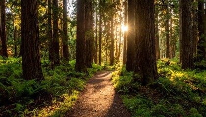 Obraz premium Sunlight streams through forest path