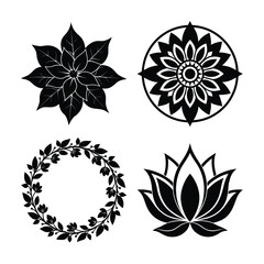 Vector art of a collection of four black and white silhouette designs featuring a