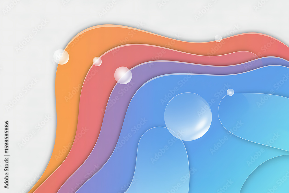 Poster abstract layered paper cut waves with soft gradient colors and subtle light reflections