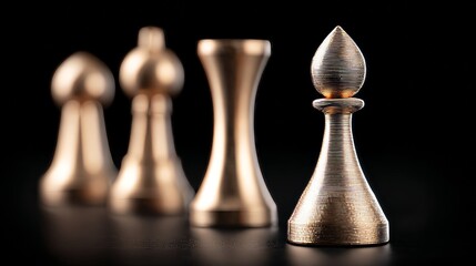 A dimly lit background sets the tone for a chessboard with golden pieces, where the emphasis is on the strategic and intellectual elements that the gleaming metallic pieces represent