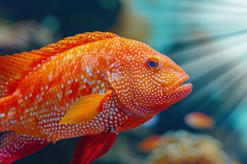 Obraz premium Bright orange fish swimming elegantly in an underwater ecosystem filled with colorful marine life