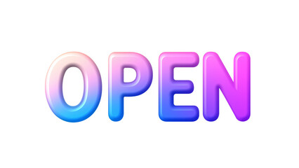 bold "OPEN" text icon with large letters and a gradient effect, clean and elegant, suitable for digital design, isolated on a transparent background