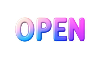 bold "OPEN" text icon with large letters and a gradient effect, clean and elegant, suitable for digital design, isolated on a transparent background