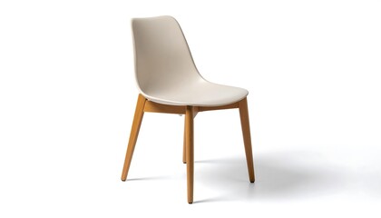 Light beige plastic chair with wooden legs