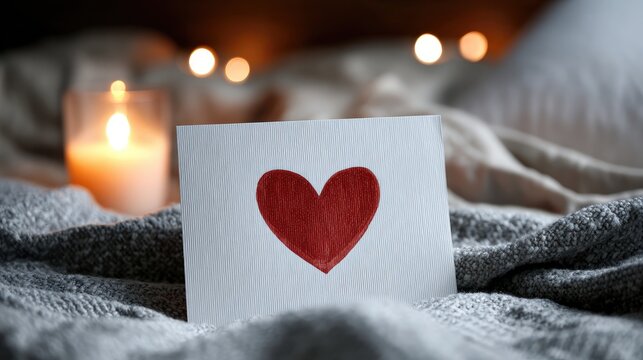 A simple card with a heart design on a cozy blanket.