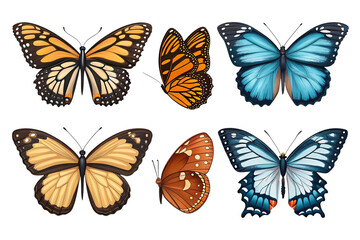Six colorful butterflies on black background isolated on a transparent background 1
