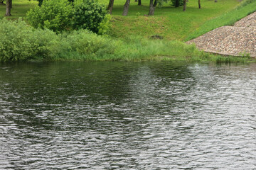 view of the Velikaya River in the city of Ostrov in the Pskov region