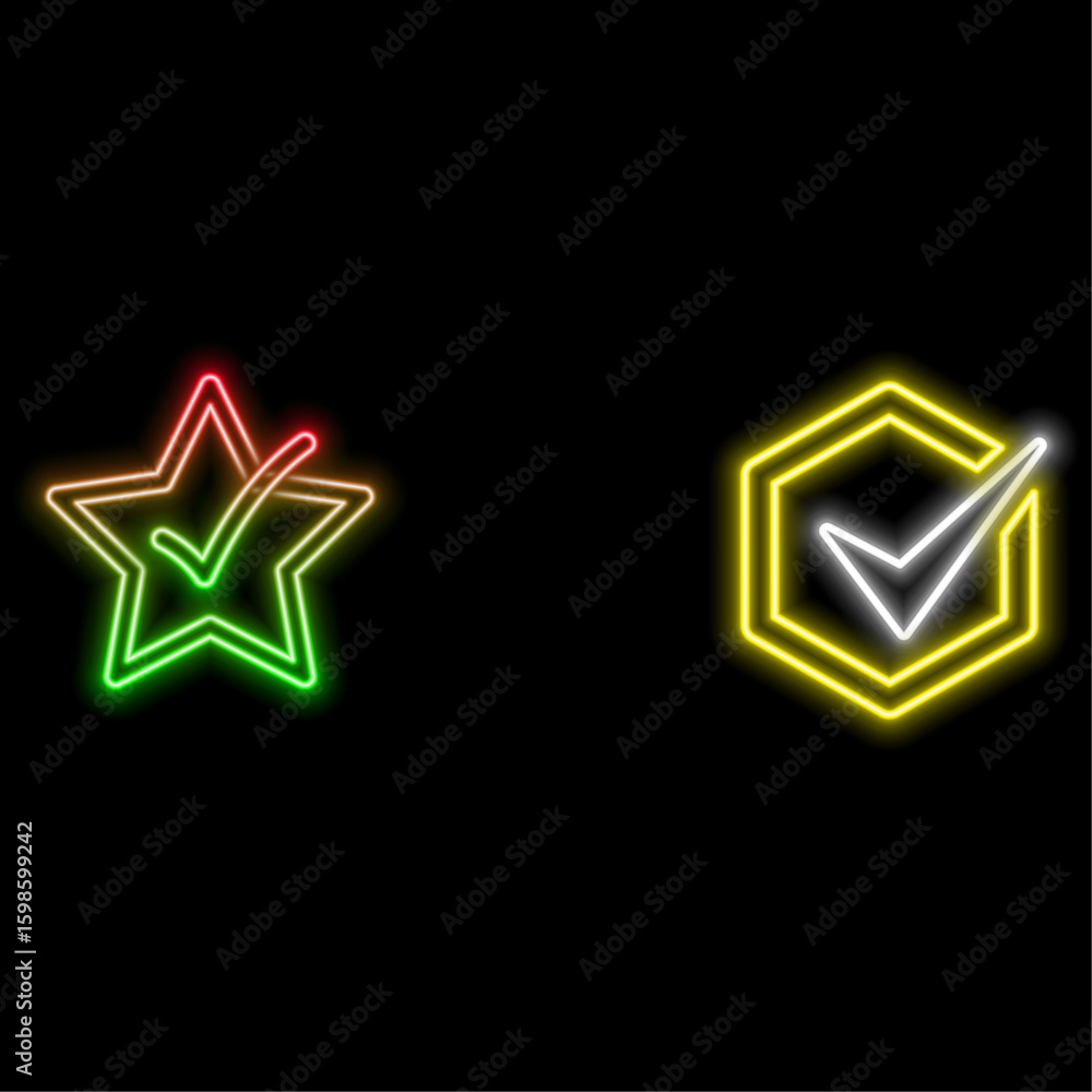 Fototapete check mark. neon style. correct square solid sign checked outline symbol right choice vote select se