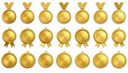Gold medals with ribbons