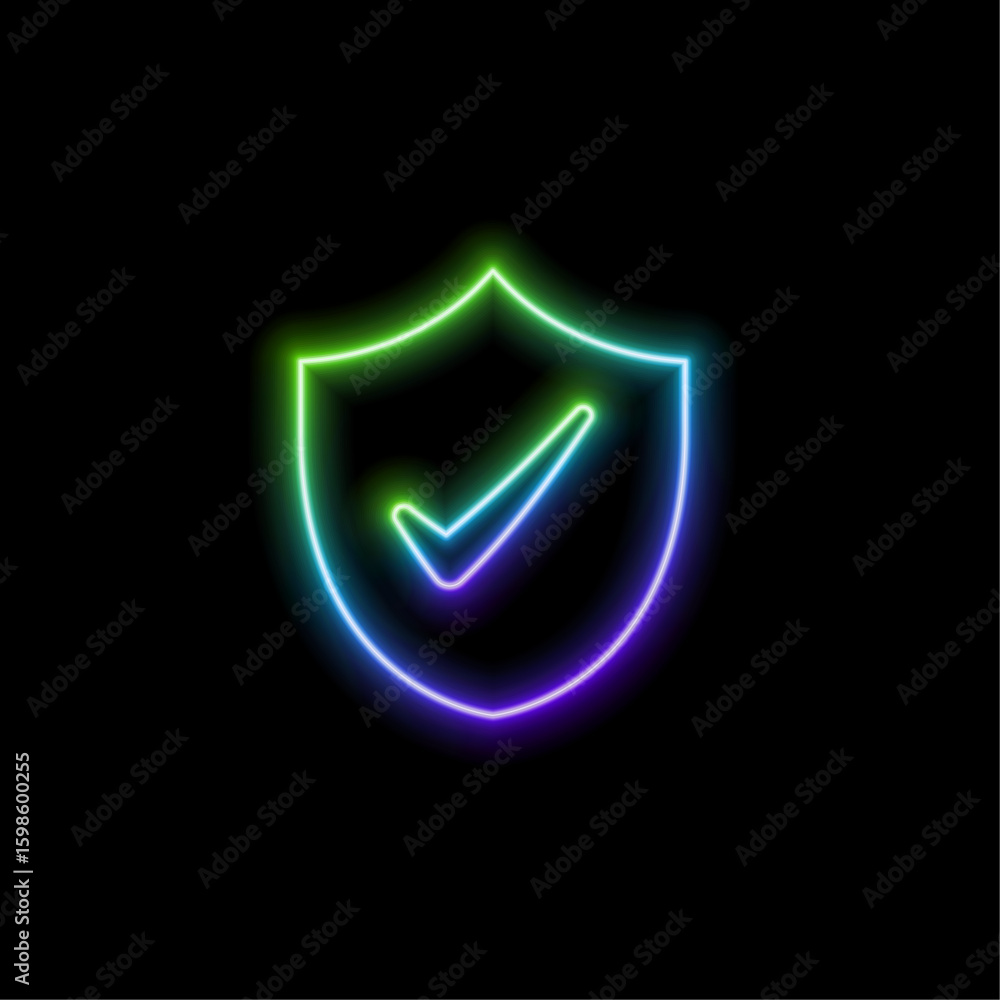 Poster checked badge icon tick symbol approved vector symbol check mark icon.neon style. vector illustratio