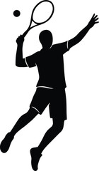 Silhouette tennis player serving ball with racket vector illustrator