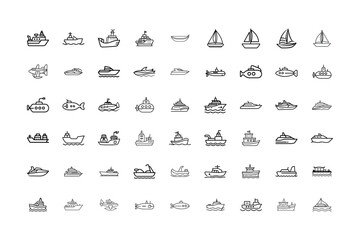 Sea and River Transport Outline Icon Set