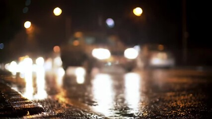 Night street traffic with reflections on a wet road surface - Powered by Adobe