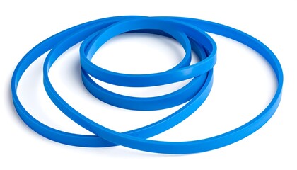 Three overlapping, blue rubber rings on white