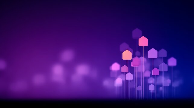 Purple background with a bunch of pink and orange houses