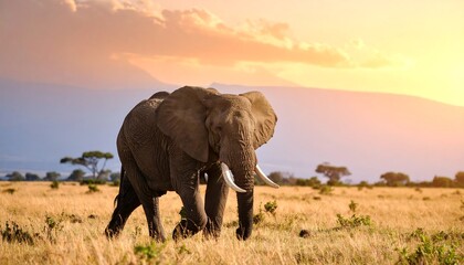 Obraz premium Majestic elephant at sunset