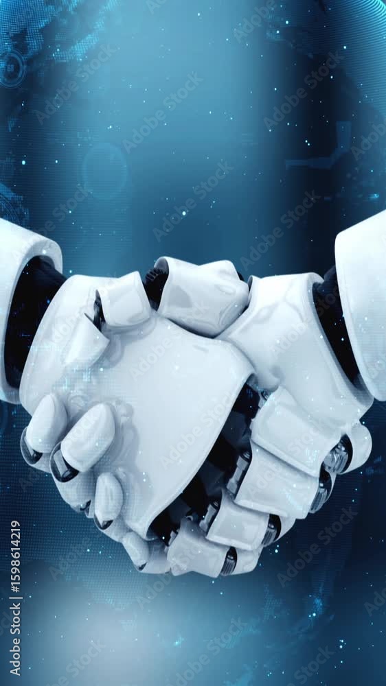 Poster futuristic robot artificial intelligence huminoid ai for industrial factory technology development a